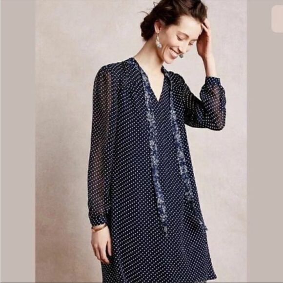 Anthropologie Dresses & Skirts - 11.1.Tylho blue Isla polka dot tie neck shift dress